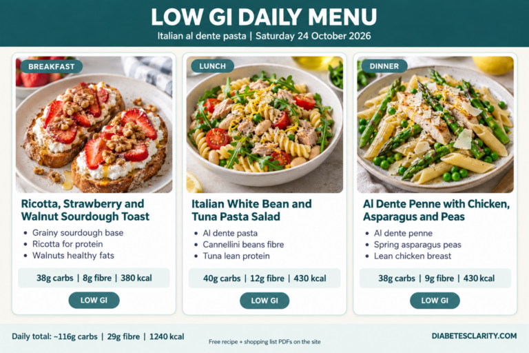 Low GI Daily Menu: Italian Al Dente Pasta Day